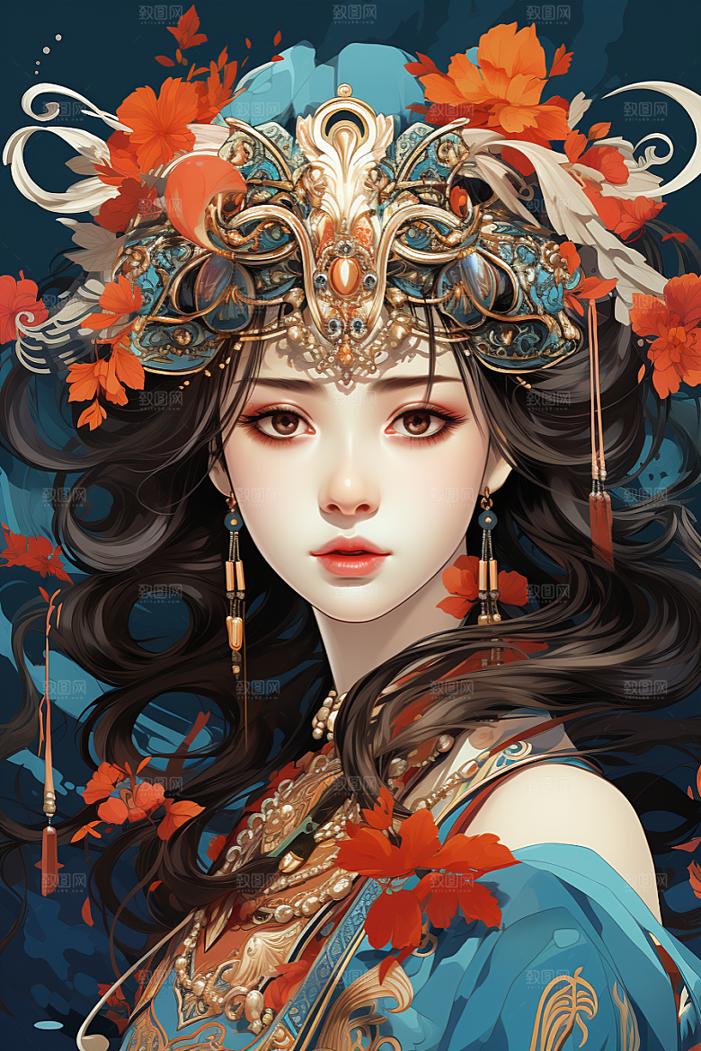 京剧女孩传统风格扮相插画