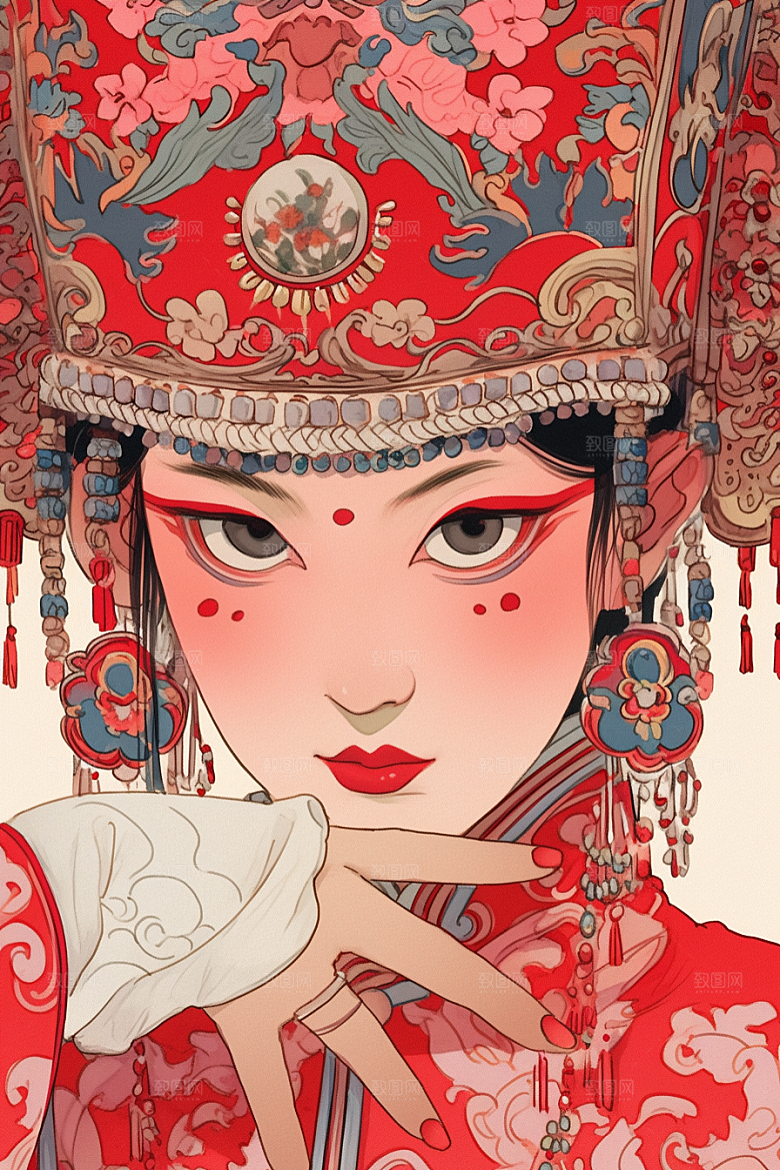京剧女孩戏剧国潮插画