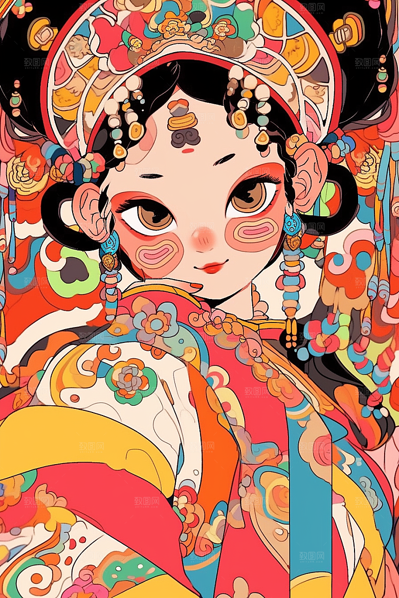京剧女孩戏剧扮相插画