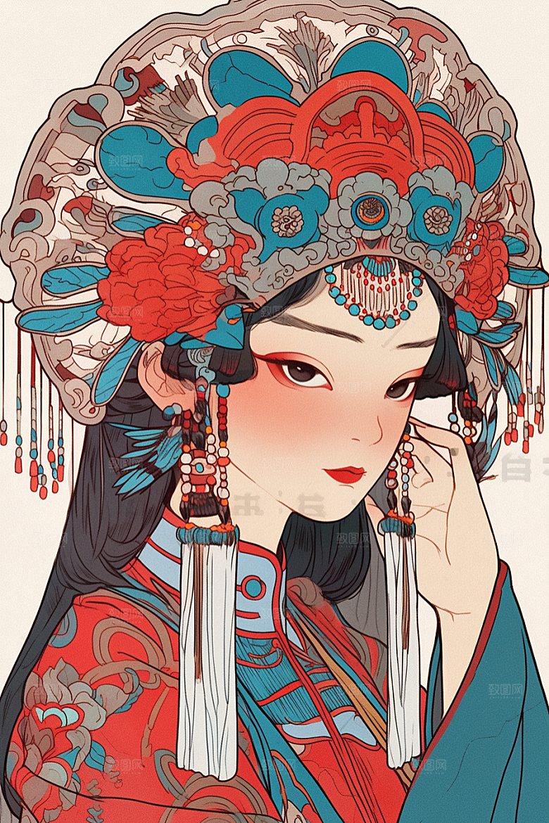 京剧女孩传统风格国潮插画