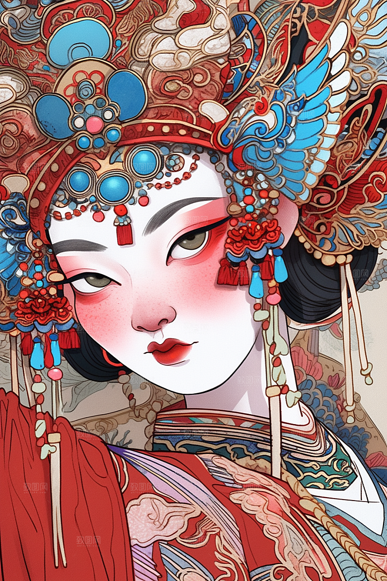 京剧女孩戏剧中国风插画