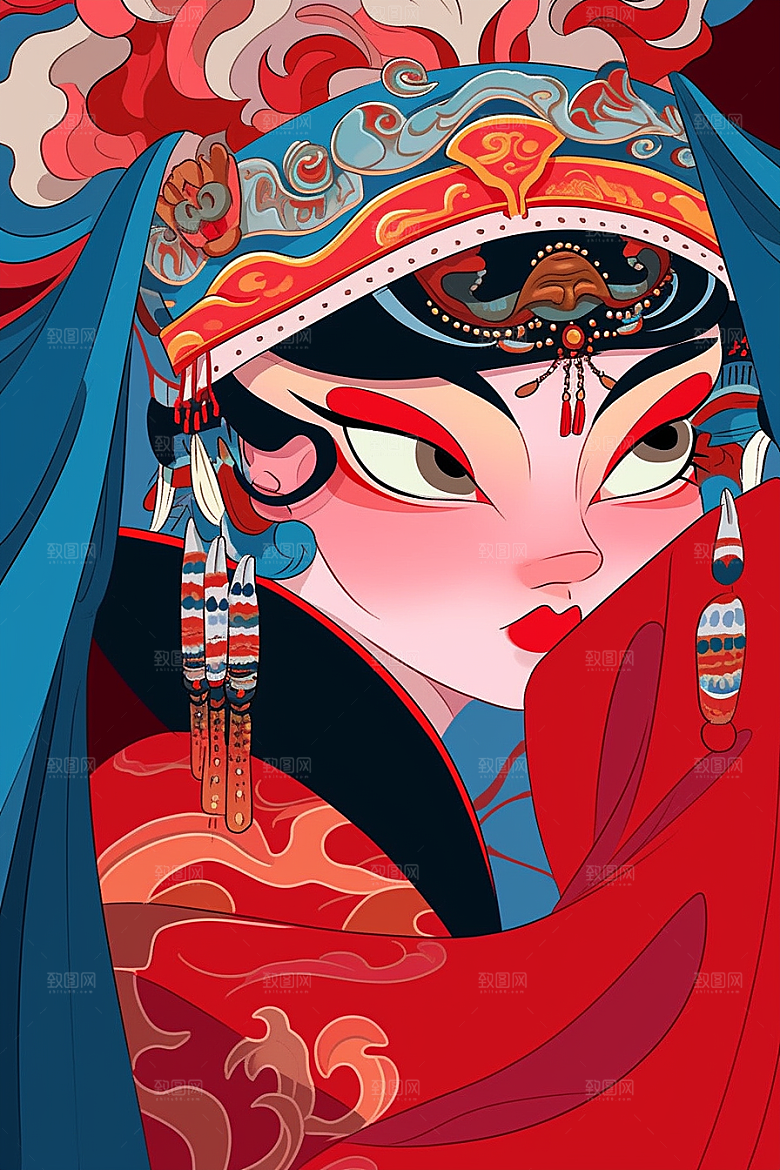 京剧女孩中式国潮插画
