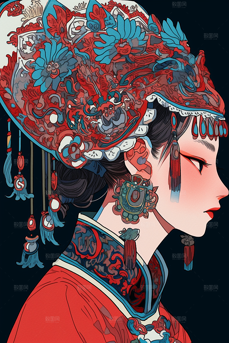 京剧女孩戏剧国潮插画