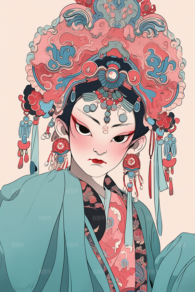 京剧女孩中国风中式插画
