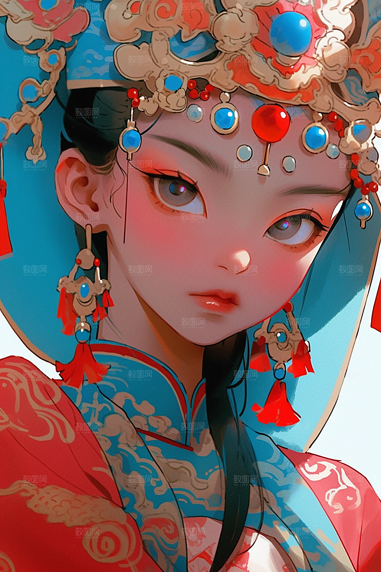 京剧女孩传统风格中国风插画