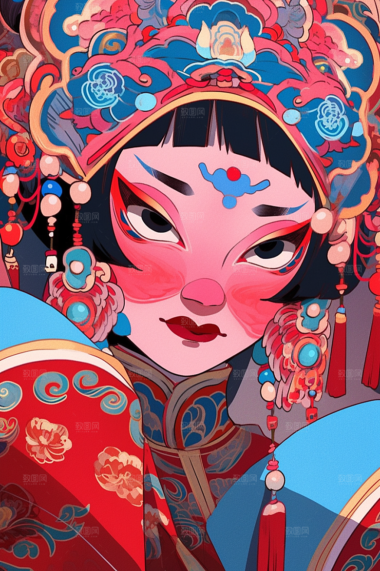 京剧女孩中式国潮插画