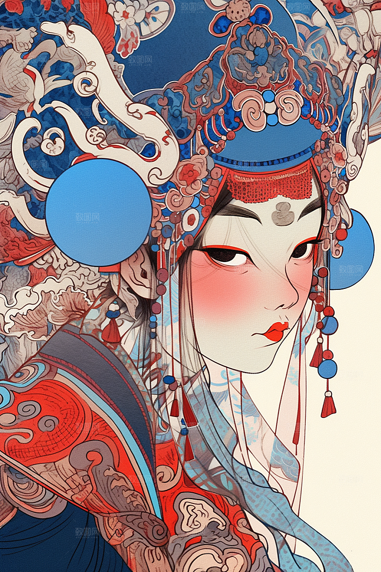 京剧女孩扮相传统风格插画
