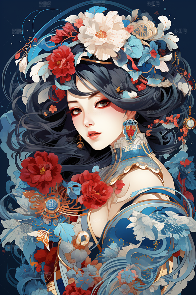京剧女孩中式戏剧插画