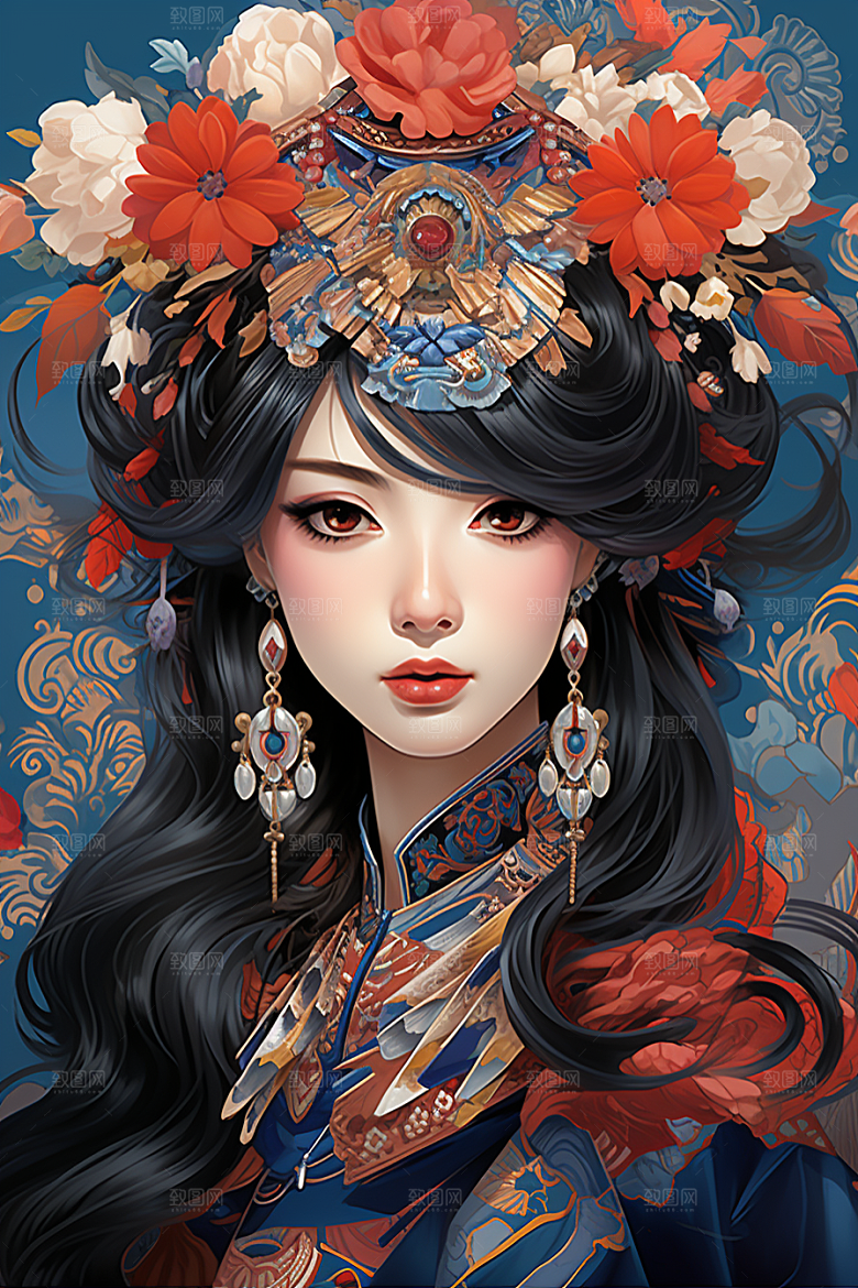 京剧女孩中国风中式插画