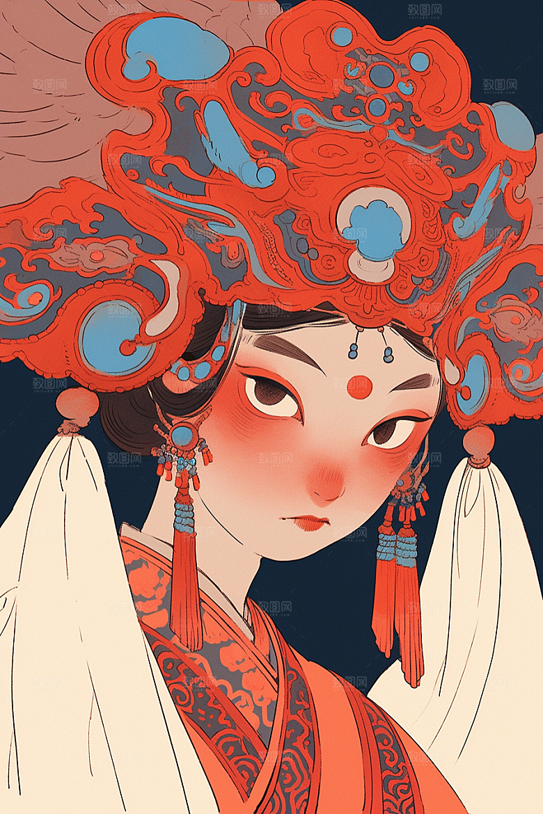 京剧女孩戏剧扮相插画