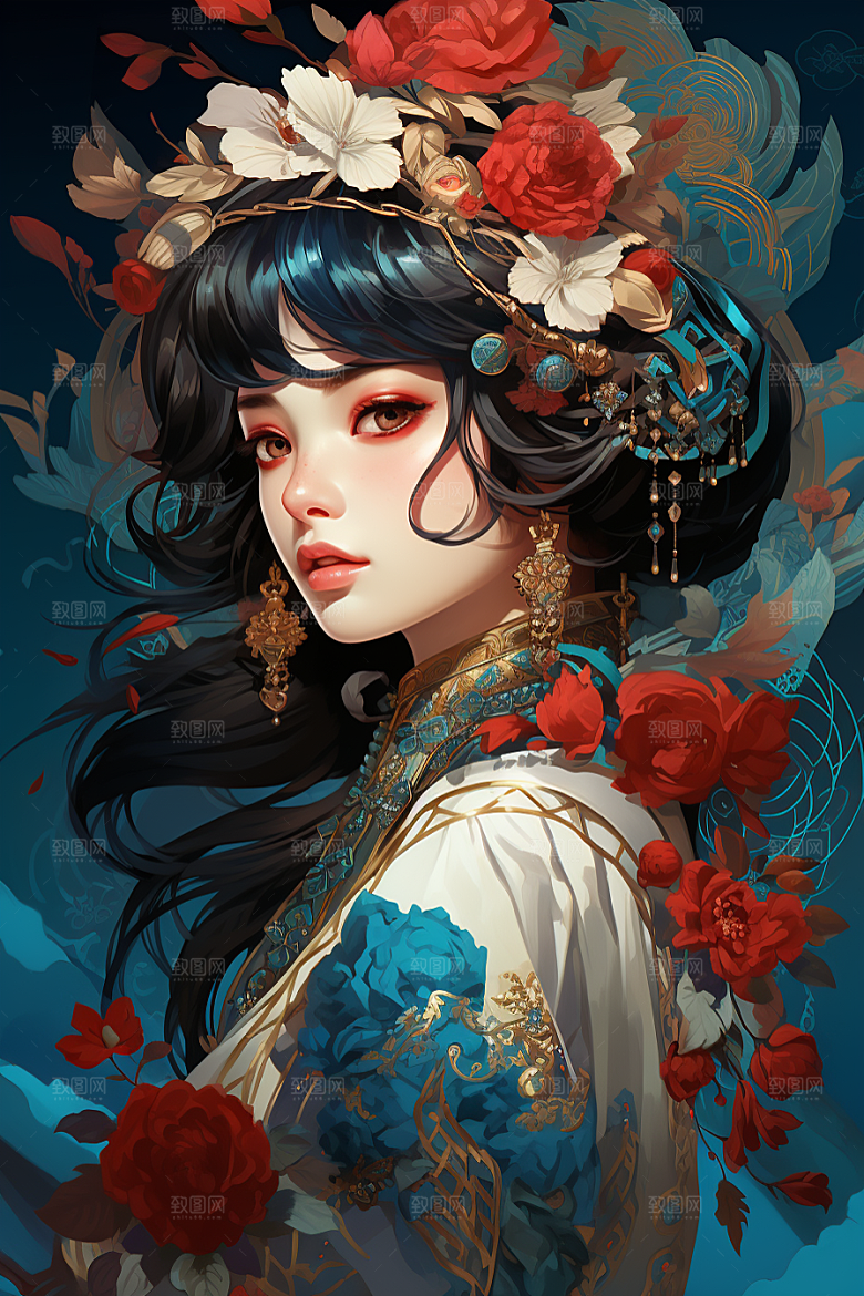 京剧女孩中式扮相插画
