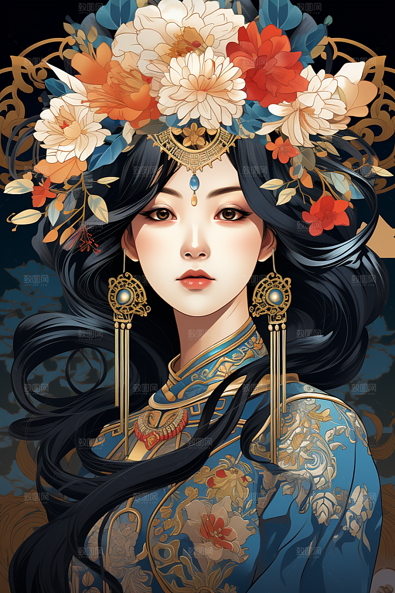 京剧女孩中式国粹插画