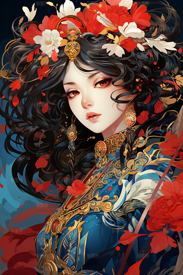京剧女孩传统风格国粹插画