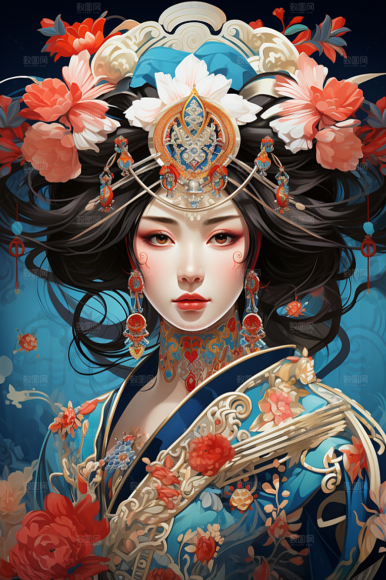 京剧女孩中式中国风插画