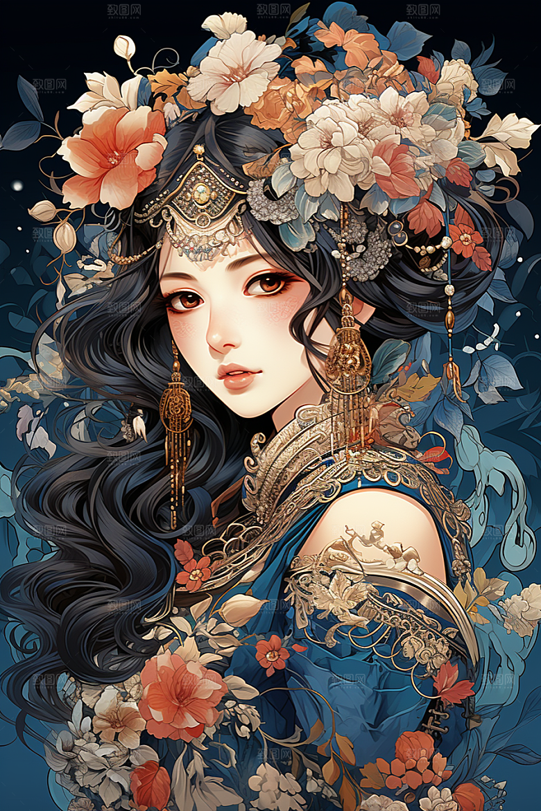 京剧女孩中式中国风插画