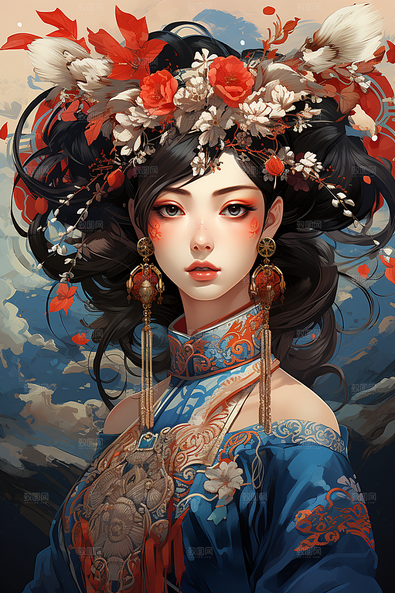 京剧女孩中国风戏曲插画