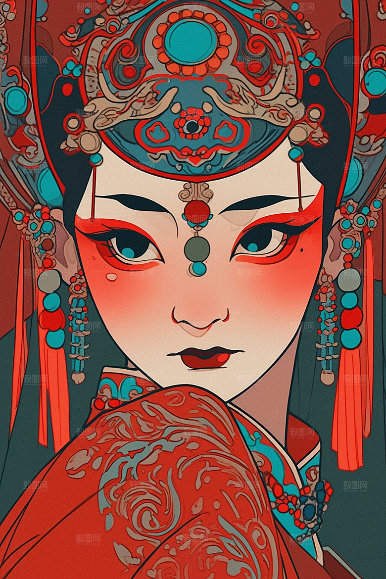 京剧女孩传统风格中式插画