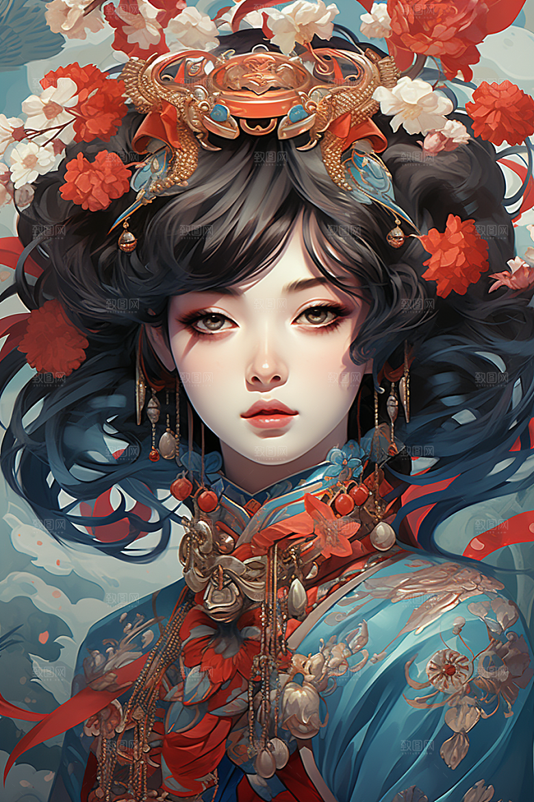 京剧女孩戏剧中国风插画
