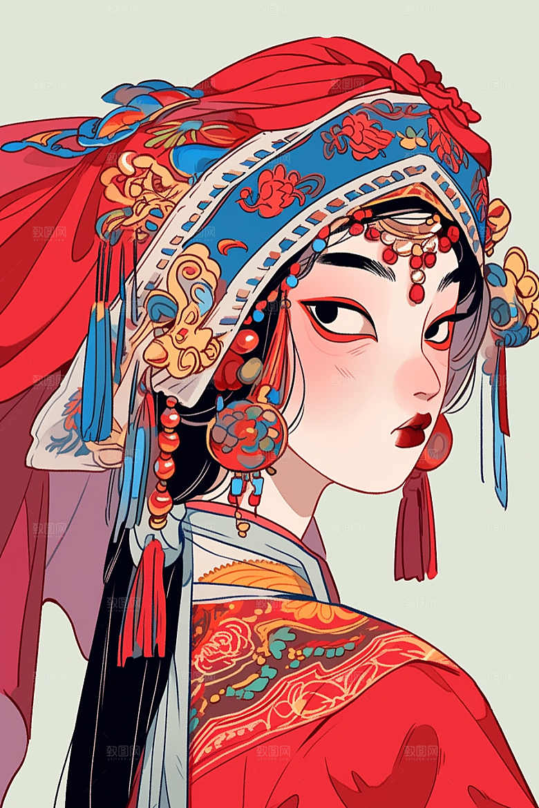 京剧女孩戏剧传统风格插画