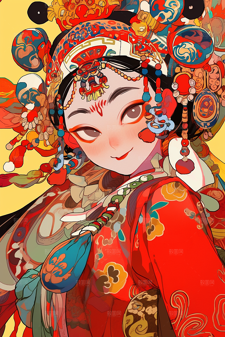 京剧女孩中式传统风格插画