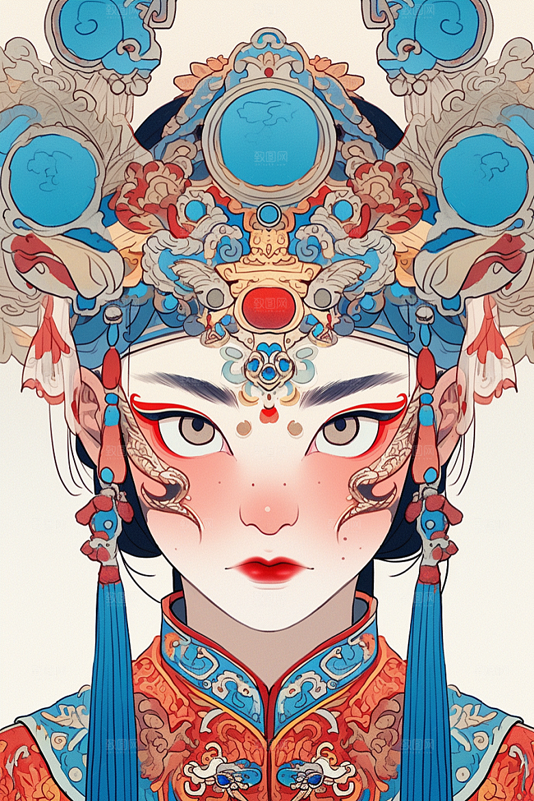 京剧女孩手绘扮相插画