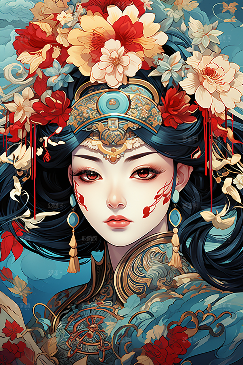 京剧女孩戏剧手绘插画