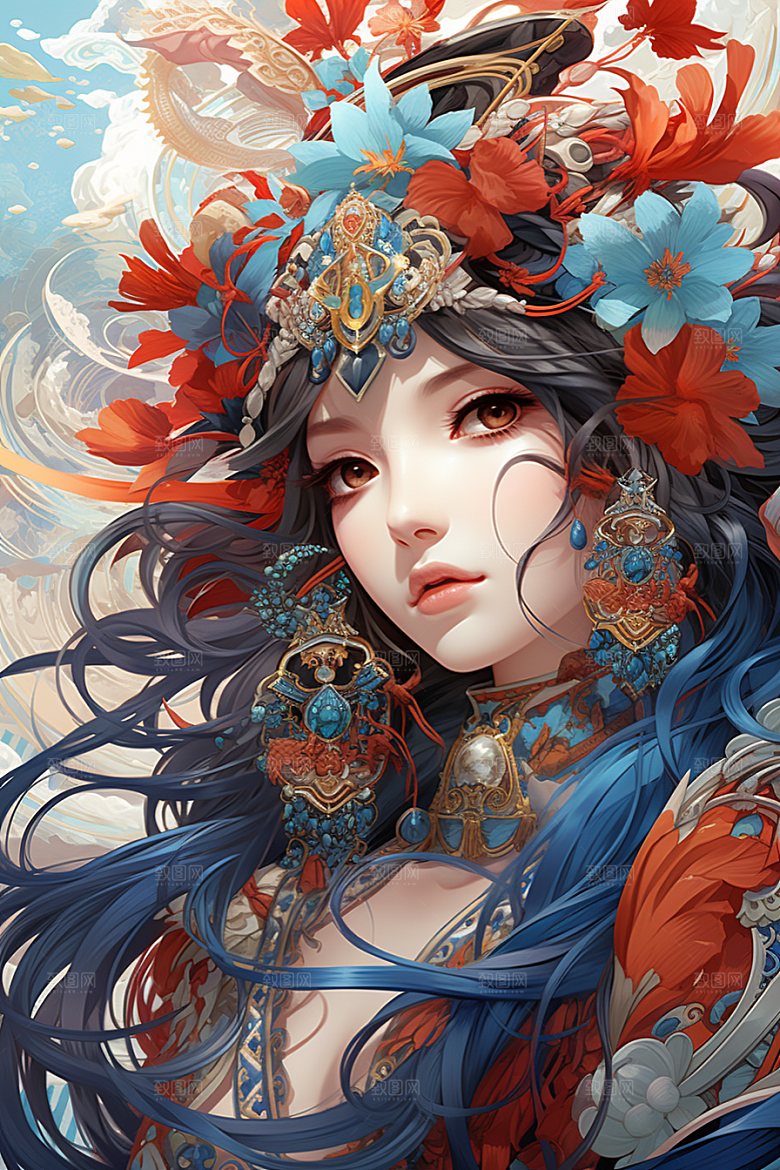 京剧女孩手绘中国风插画