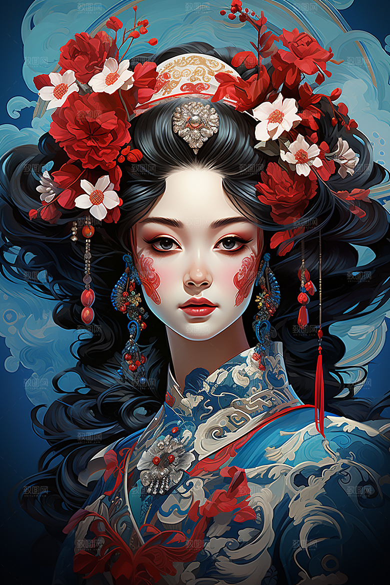 京剧女孩戏剧中式插画
