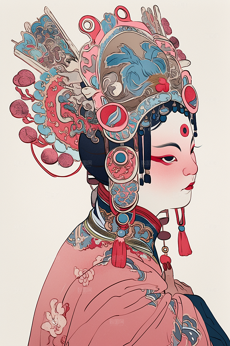 京剧女孩手绘中国风插画
