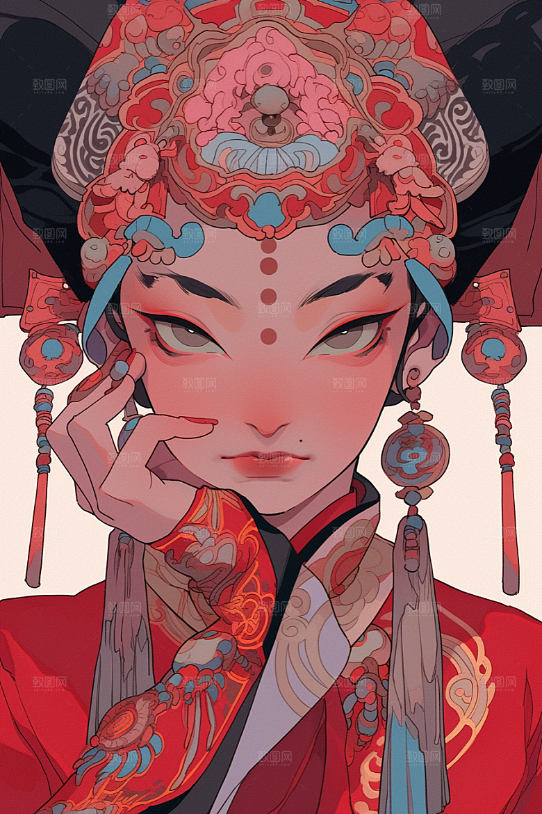 京剧女孩中式国潮插画