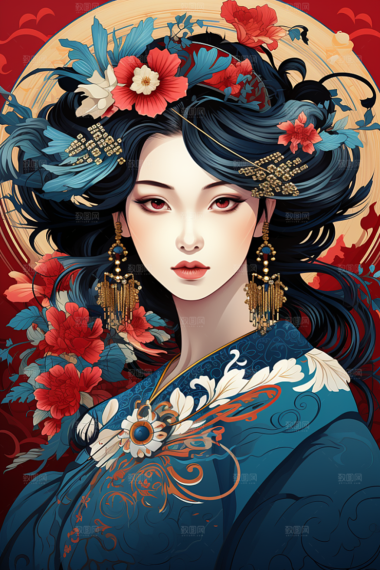京剧女孩国粹国潮插画