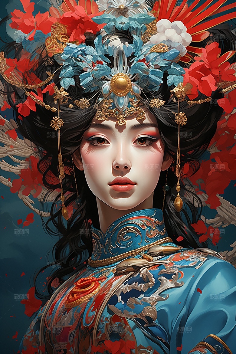 京剧女孩中国风手绘插画
