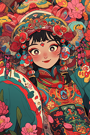 京剧女孩国潮中式插画