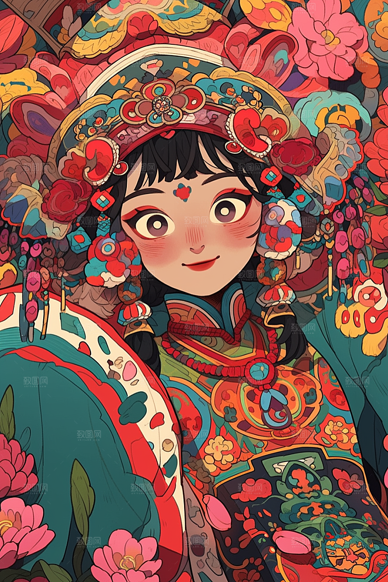 京剧女孩国潮中式插画