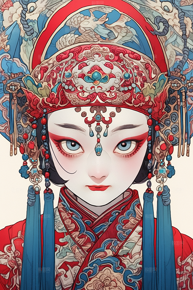 京剧女孩扮相国粹插画