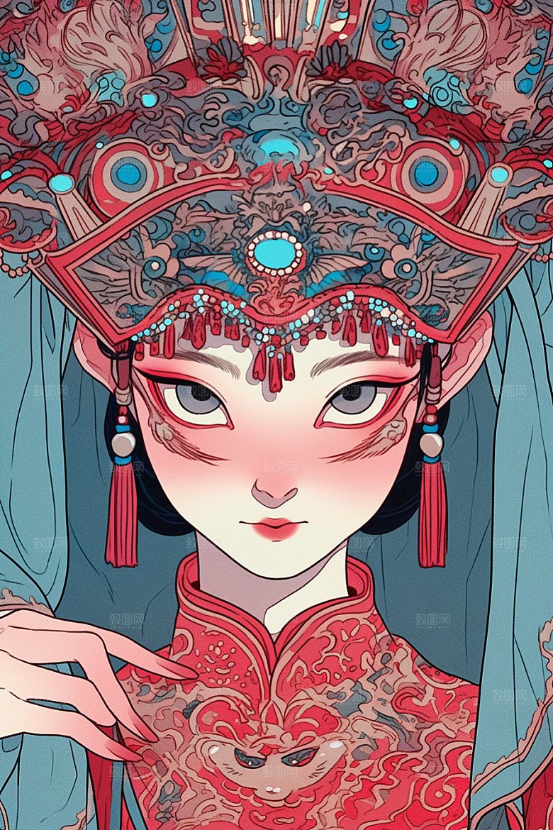 京剧女孩国粹国潮插画