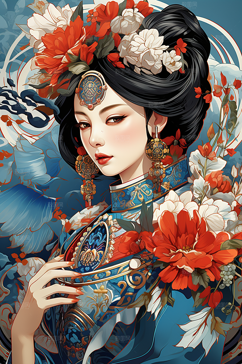 京剧女孩传统风格中式插画