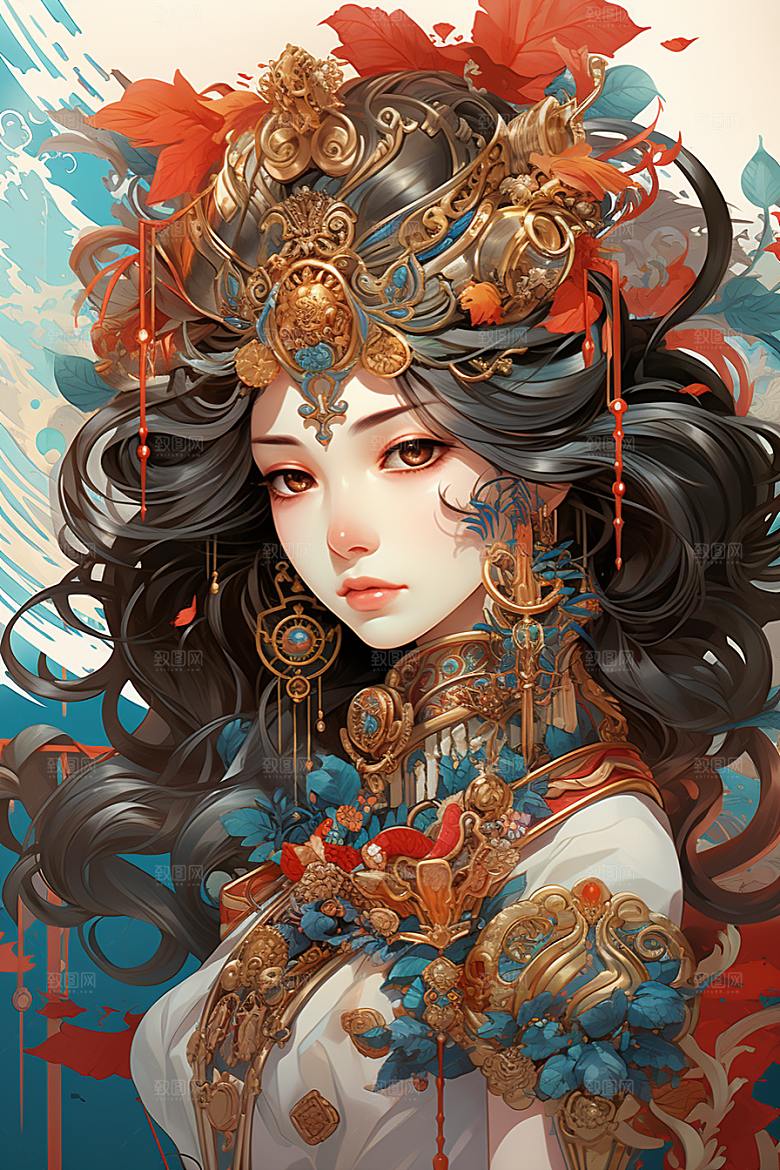京剧女孩国潮传统风格插画