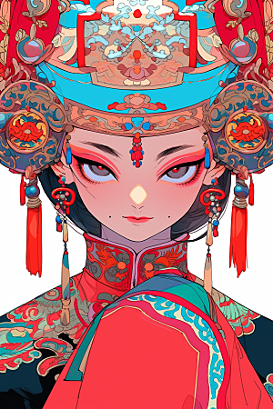 京剧女孩戏曲传统风格插画