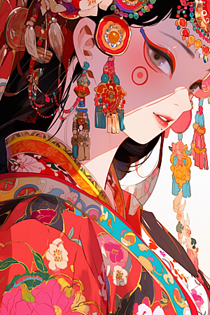 京剧女孩戏曲传统风格插画