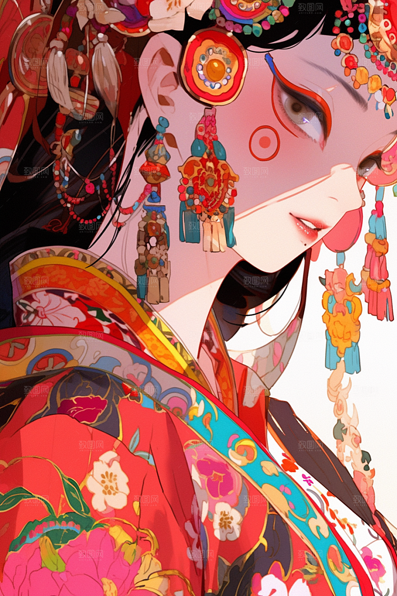 京剧女孩戏曲传统风格插画