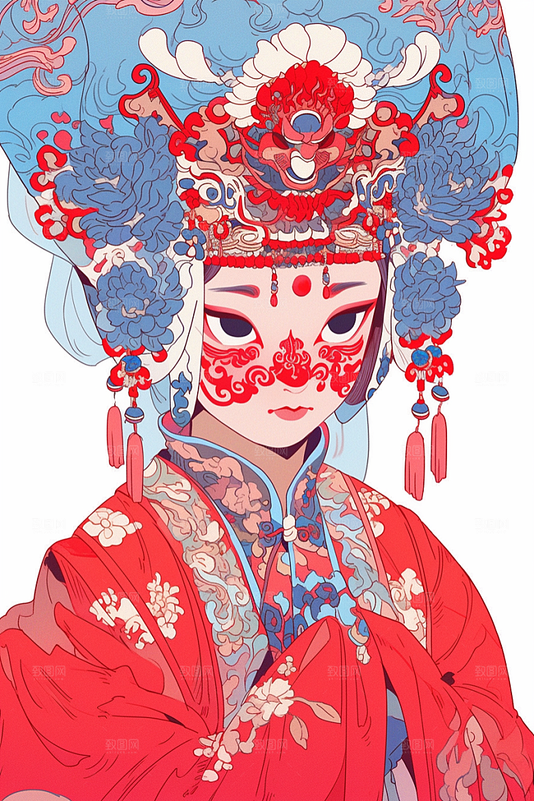 京剧女孩戏曲扮相插画