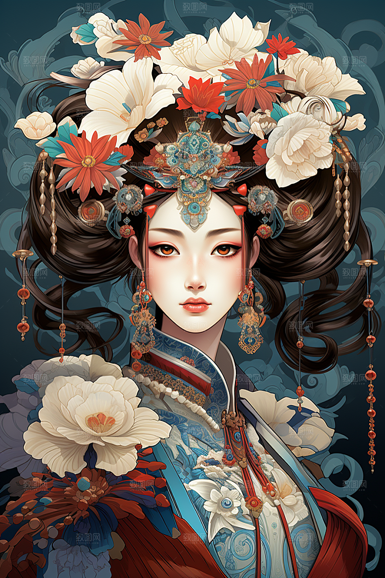 京剧女孩传统风格中式插画