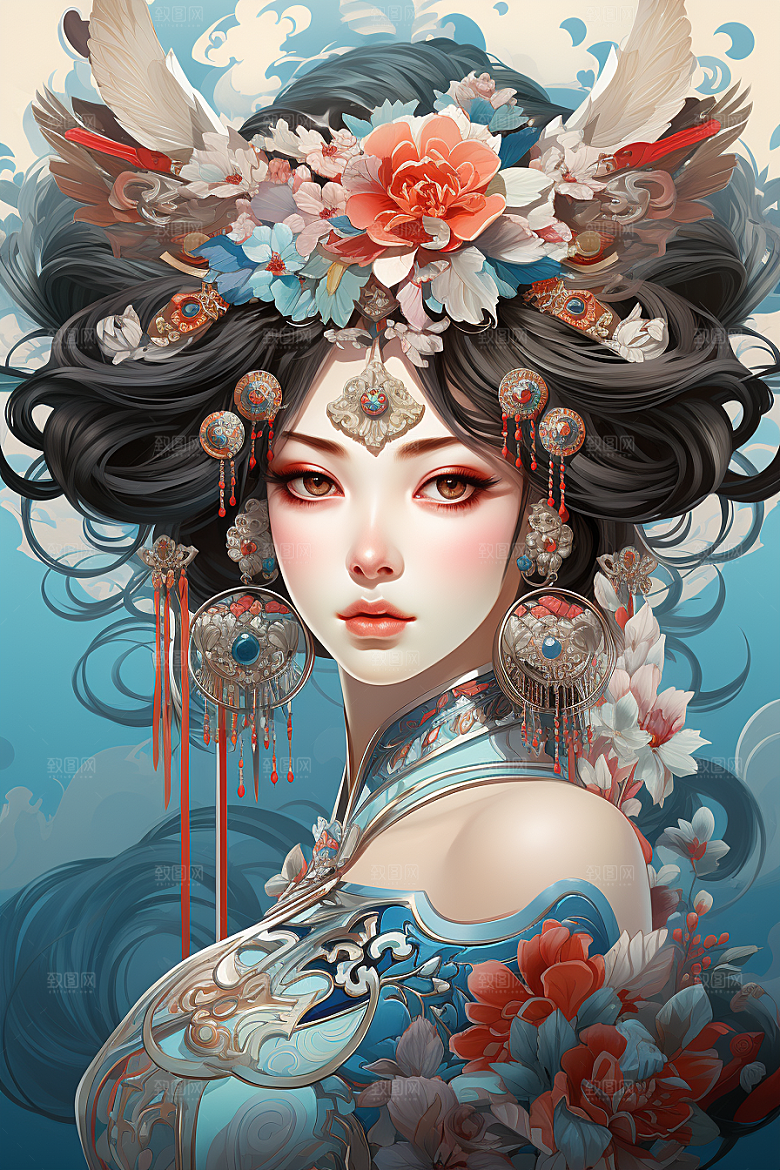 京剧女孩传统风格中式插画