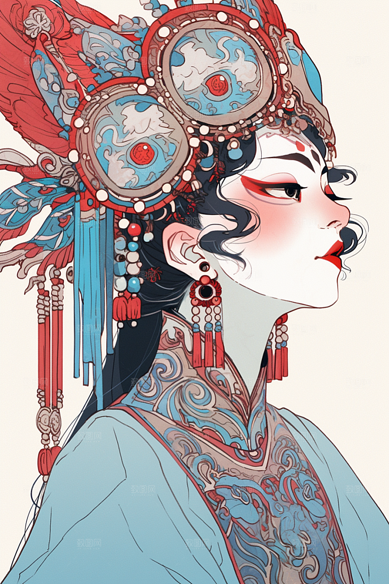 京剧女孩国粹传统风格插画