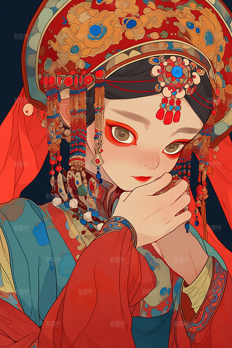 京剧女孩中国风国潮插画