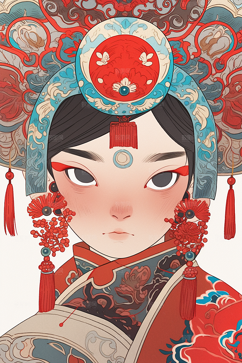 京剧女孩国粹传统风格插画