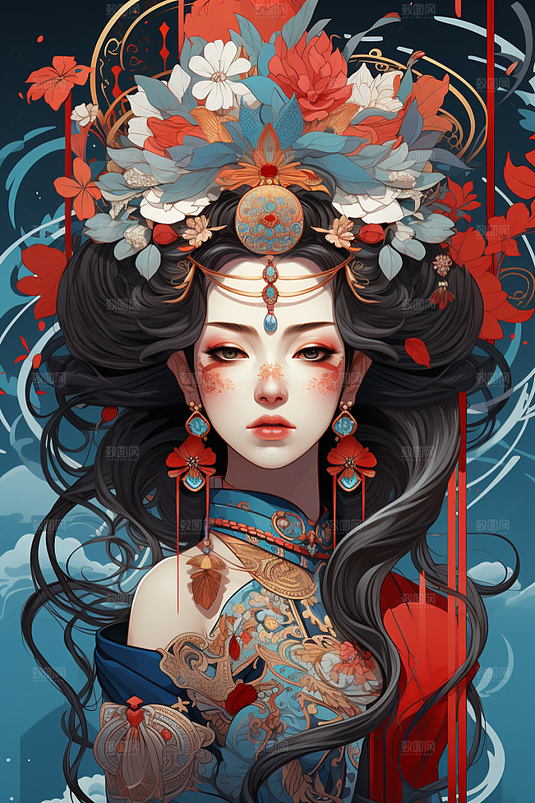 京剧女孩传统风格手绘插画
