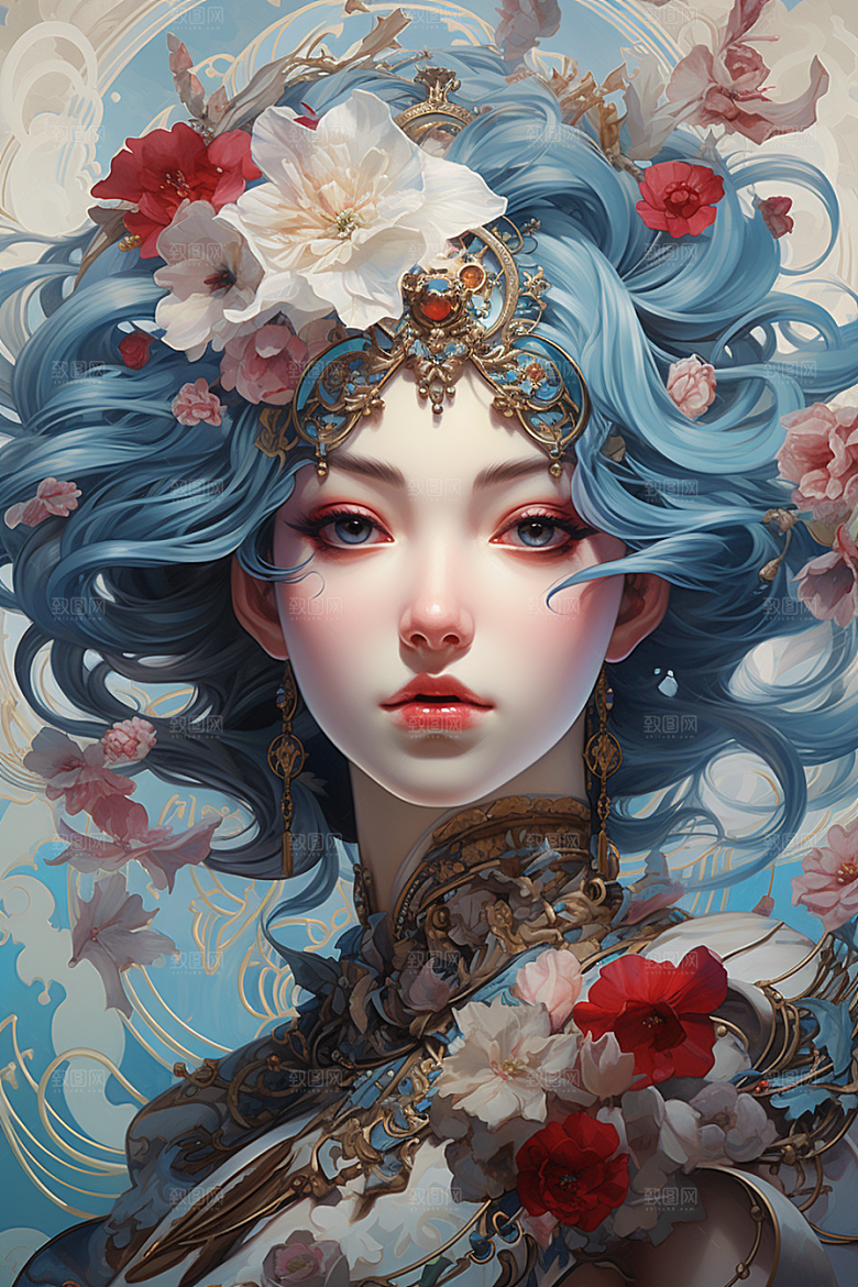 京剧女孩扮相中国风插画