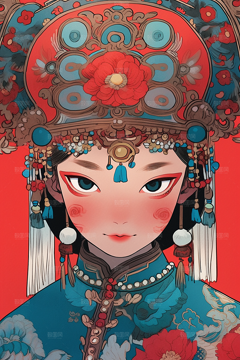 京剧女孩中式中国风插画